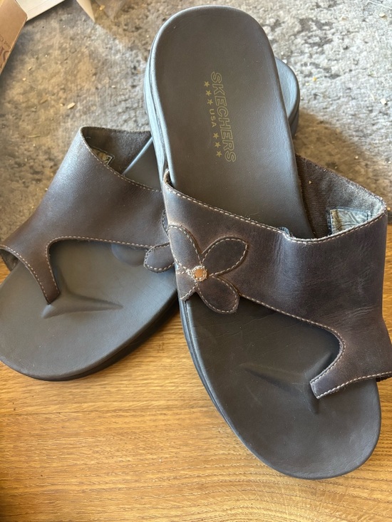 Skechers Shoes - Skechers Women's Dark Brown Slide Sandals with Floral Accent